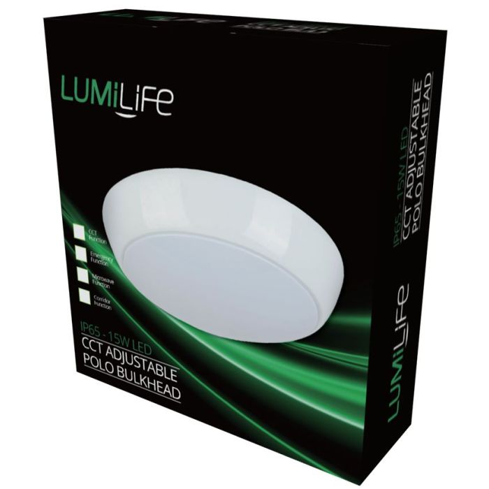 LumiLife 15W LED Bulkhead, 325mm dia, IP65, CCT-Switchable