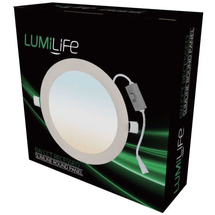 LUMiLife 6W LED Slim Round Panel, 105mm cut-out, CCT-Switchable