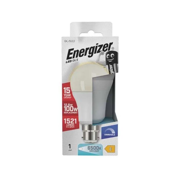 Energizer LED GLS, 12.6W=100W, Frosted, 6500K, B22, Dimmable