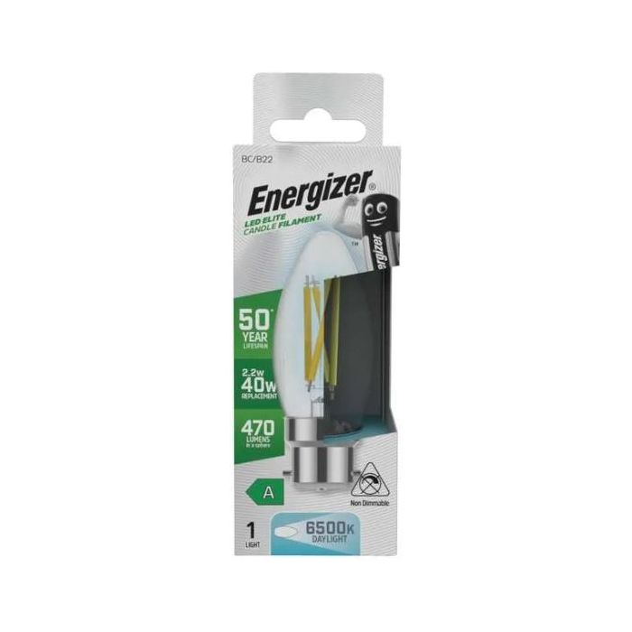 Energizer A-Rated LED Elite Candle, 2.2W=40W, 6500K, B22, No-Dim, S29639