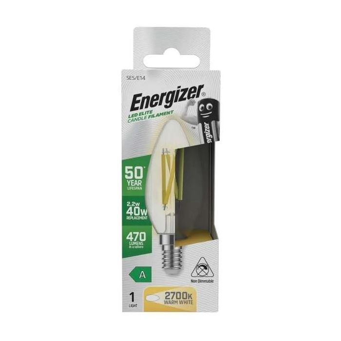 Energizer A-Rated LED Elite Candle, 2.2W=40W, 470lm, 2700K, No-Dim, S29640