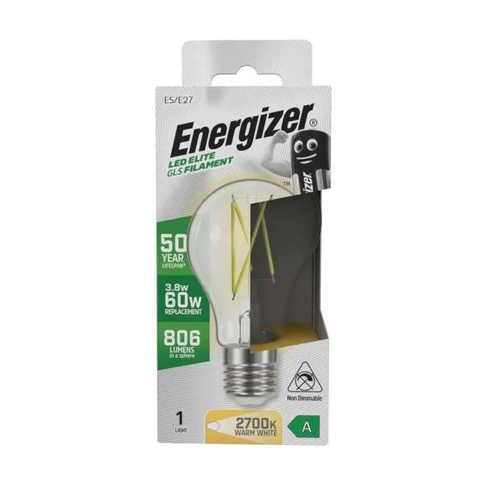 Energizer A-Rated LED Elite GLS, 3.8W=60W, 2700K, E27, No-Dim, S29628
