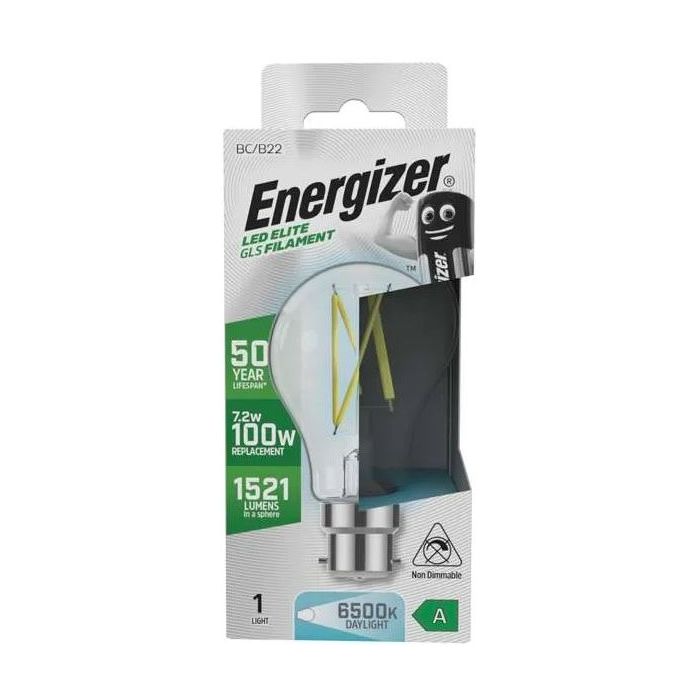 Energizer A-Rated LED Elite GLS, 7.2W=100W, 6500K, B22, No-Dim, S29635