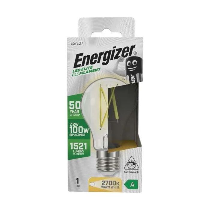 Energizer A-Rated LED Elite GLS, 7.2W=100W, 2700K, E27, No-Dim, S29632