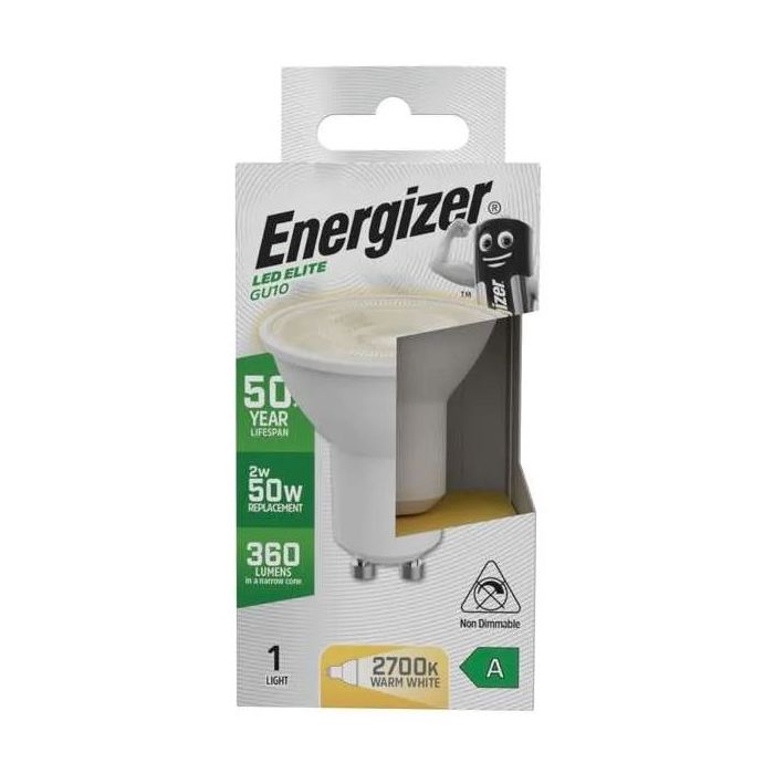 Energizer A-Rated LED Elite GU10, 2W=50W, 360lm, 2700K, 36D, No-Dim, S29642