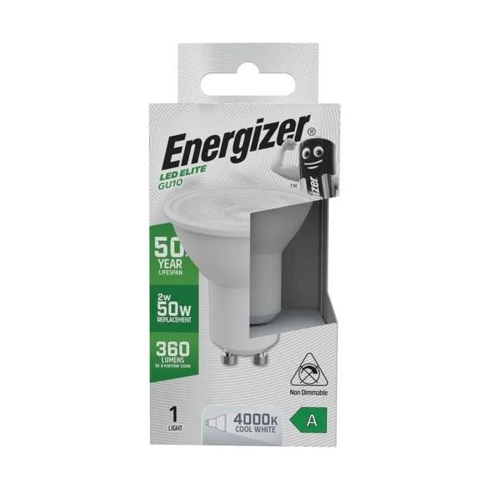Energizer A-Rated LED Elite GU10, 2W=50W, 360lm, 4000K, 36D, No-Dim, S29643