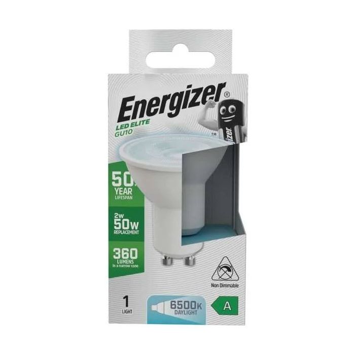 Energizer A-Rated LED Elite GU10, 2W=50W, 360lm, 6500K, 36D, No-Dim, S29644