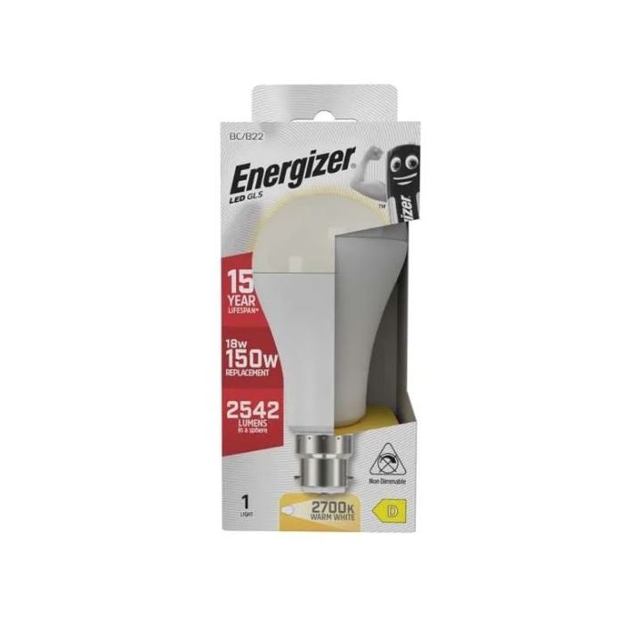 Energizer High-Output LED GLS, 18W=150W, 2700K, B22, No Dim, S29831
