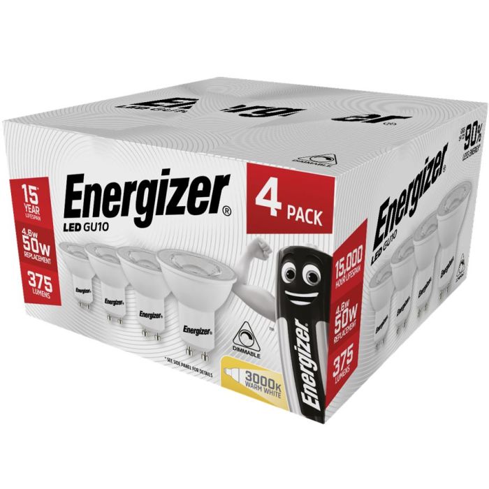 4PACK Energizer LED GU10, 3.6W=50W, 345lm, 3000K, 36D, Dimmable