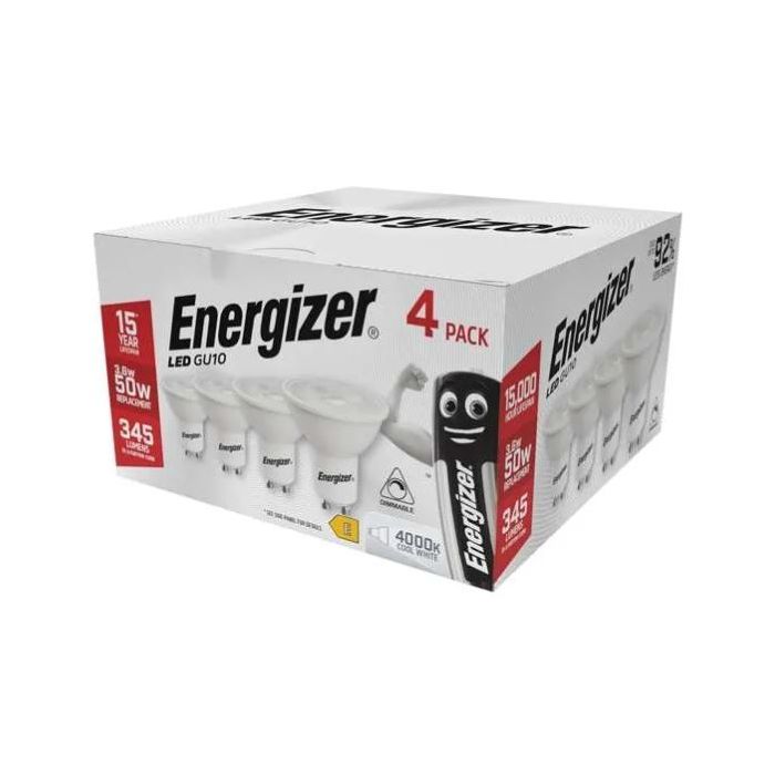 4PACK Energizer LED GU10, 3.6W=50W, 4000K, 36D, Dimmable
