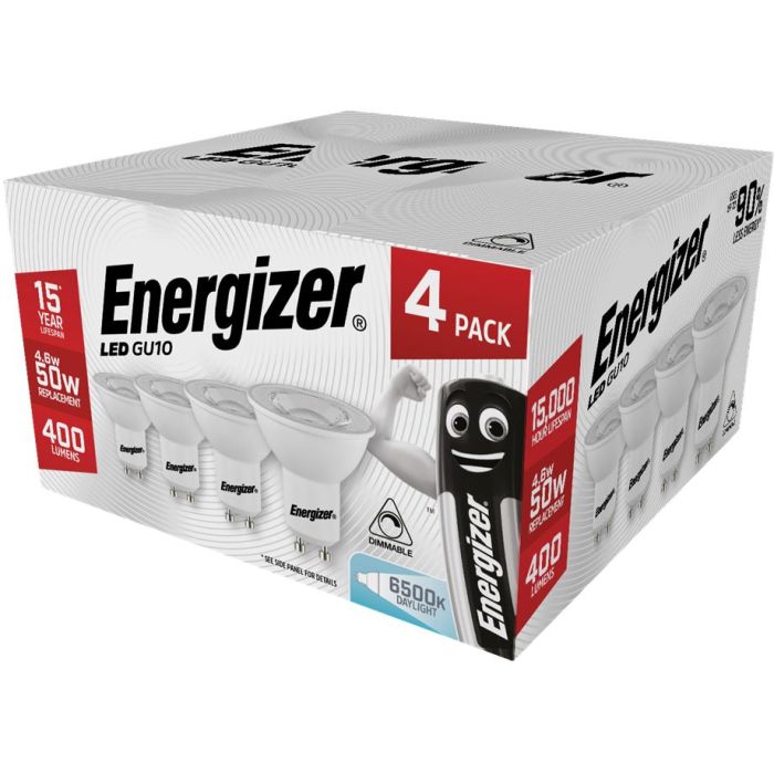 4PACK Energizer LED GU10, 3.6W=50W, 6500K, 36D, Dimmable
