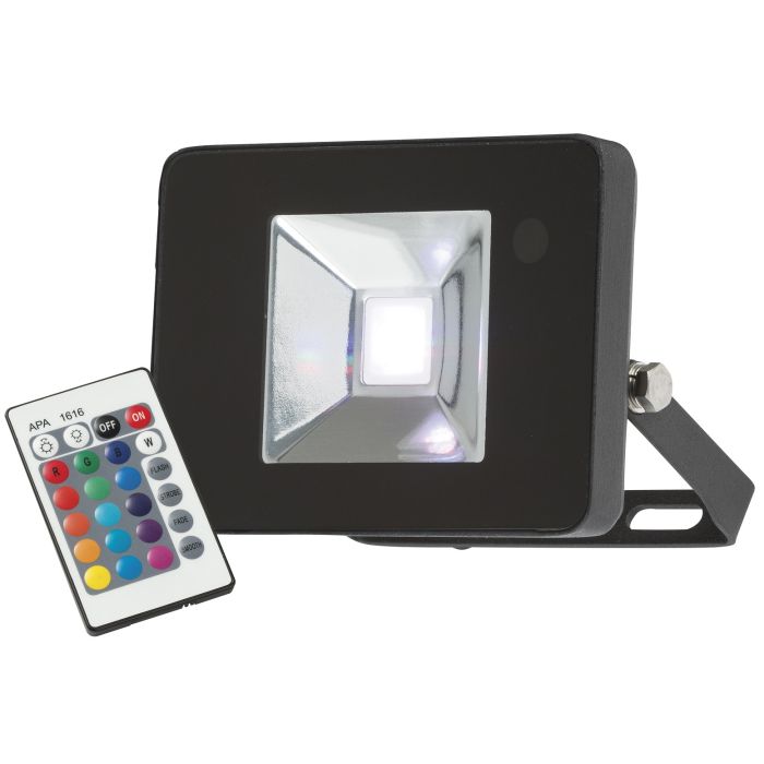 MLA 230V IP65 10W LED Black Die-Cast Floodlight RGB w/remote