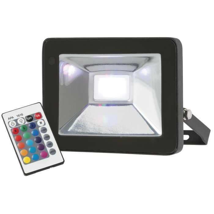 MLA 230V IP65 20W LED Black Die-Cast Floodlight RGB w/remote