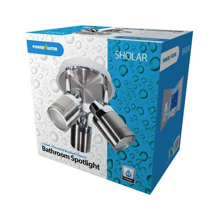 PowerMaster Indoor IP44 Bathroom 3-Way GU10 Spotlight - Chrome