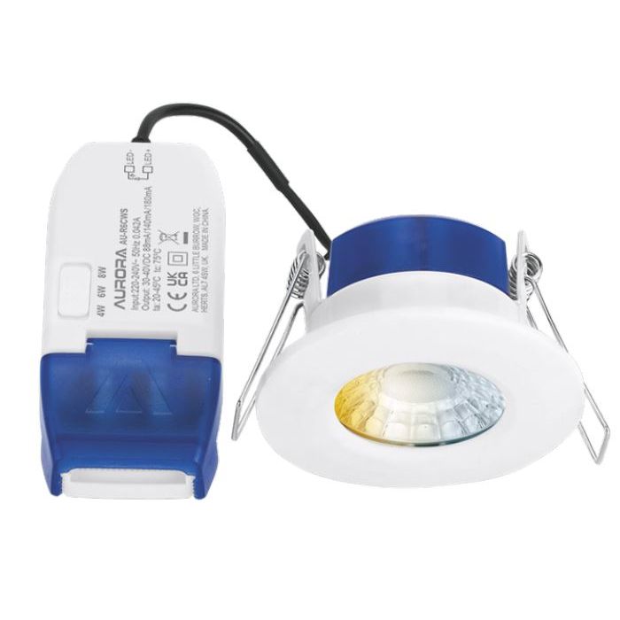 Aurora R6/CWS Fire-Rated IP65 Downlight, 4/6/8W, CCT, Dimmable