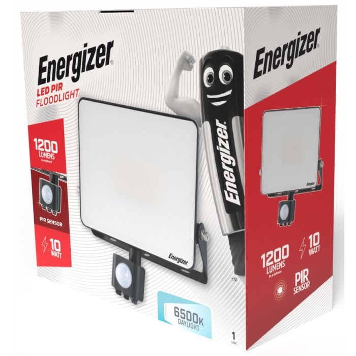 Energizer LED Flood Light, 10W, 6500K, 1200lm, IP44, PIR SENSOR, S10928