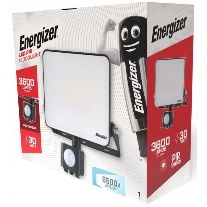 Energizer LED Flood Light, 30W, 6500K, 3600lm, IP44, PIR SENSOR, S10932