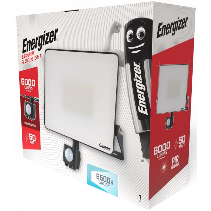 Energizer LED Flood Light, 50W, 6500K, 6000lm, IP44, PIR SENSOR, S10934