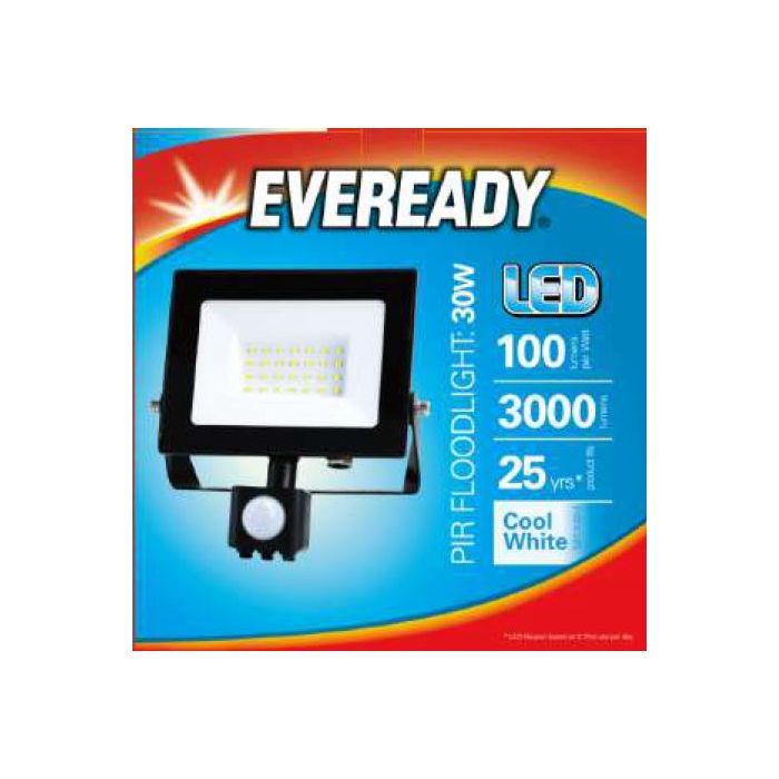 Eveready LED Flood Light, 30W, 4000K, 3000lm, IP44, PIR SENSOR, S13950
