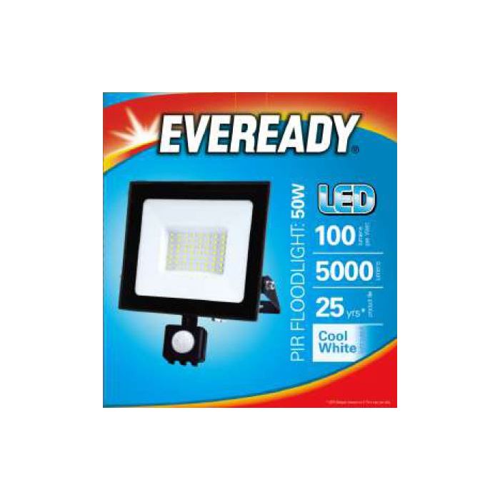 Eveready LED Flood Light, 50W, 4000K, 5000lm, IP44, PIR SENSOR, S13951