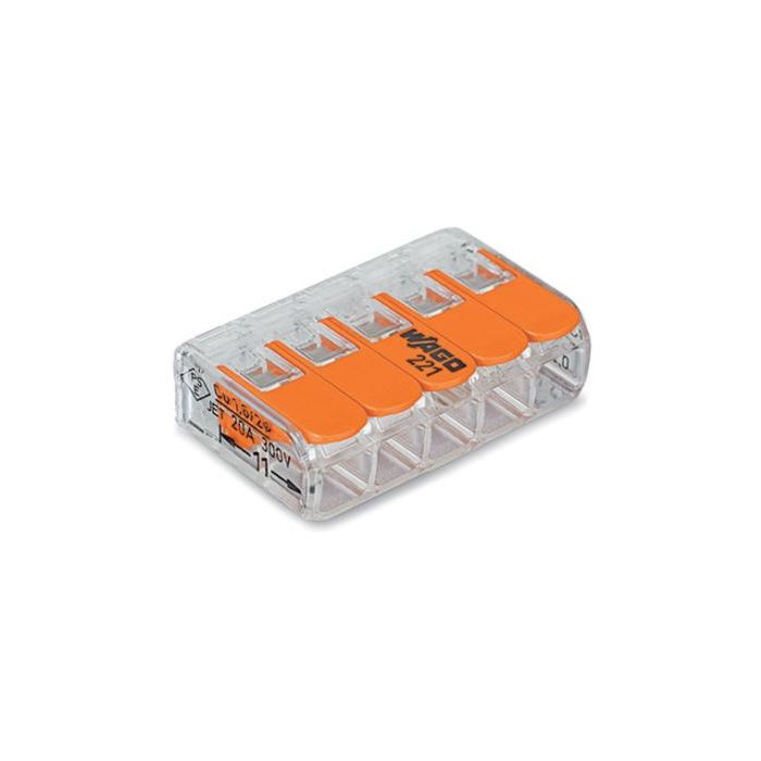 Wago 221-415 Compact 5 Way 4mm Splicing Connector 25 Pack