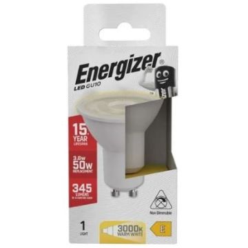 Energizer LED GU10, 3.6W=50W, 345lm, 3000K, 36D, Non-Dimmable